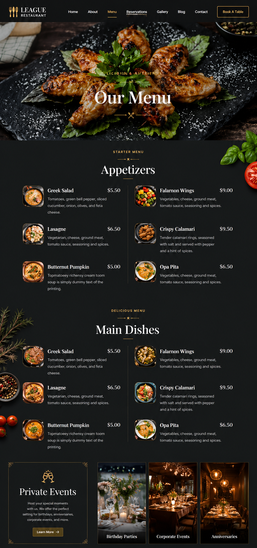 Luxury Restaurant Menu