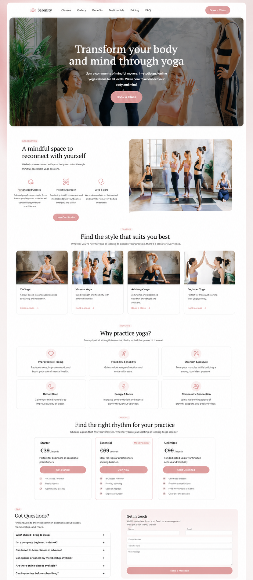 Yoga Studio Class Booking