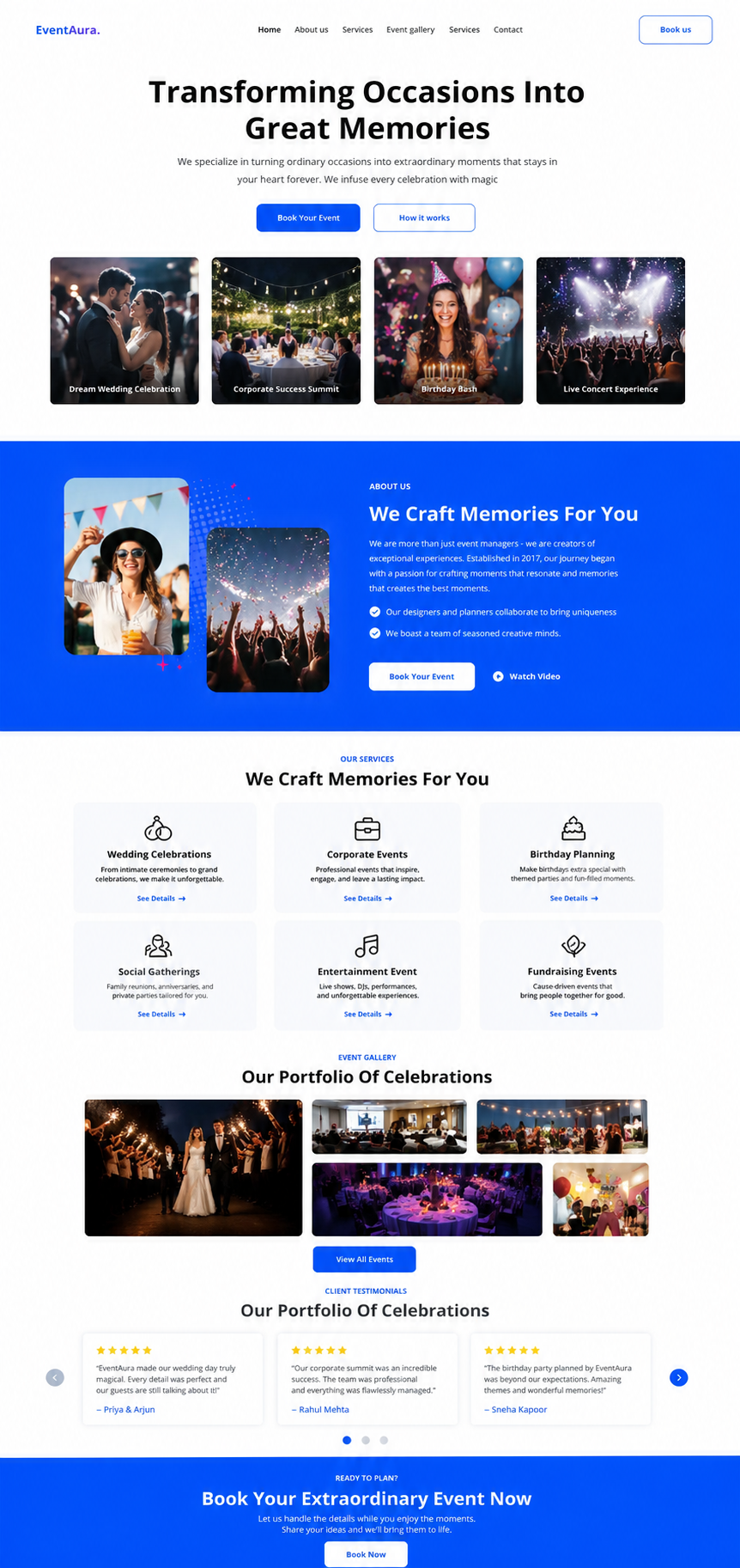 Event Planner Celebration Landing