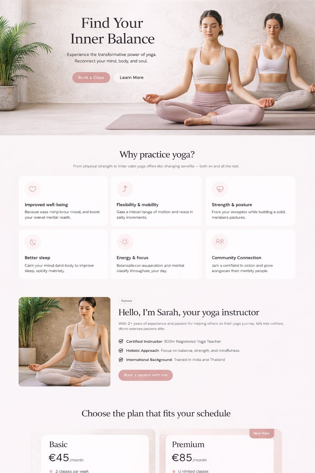 Yoga Studio Wellness Page